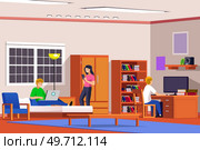 A vector illustration of College Students in a College Dorm Room. Стоковая иллюстрация, агентство Ingram Publishing / Фотобанк Лори
