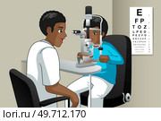 A vector illustration of Optometrist Checking on a Kid Eyes. Стоковая иллюстрация, агентство Ingram Publishing / Фотобанк Лори