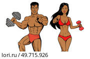 Fitness woman and man. Vector illustration. Building body muscle involves progressive training with increasing weights Fitness woman and man to achieve their fitness goals Fitness exercises improve. Fitness woman. Building body muscle requires consistent exercise and proper nutrition Fitness activities contribute to. Стоковая иллюстрация, агентство Ingram Publishing / Фотобанк Лори