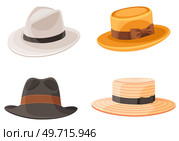 Summer hat. Vector illustration. A summer hat carries melody of warm, sunlit days Sun hat wear, ensemble of elegance and sun protection Summer headwear whispers tales of comfort and shade A beach hat. Summer hats. A summer hat carries melody of warm, sunlit days Sun hat wear, ensemble of elegance and sun protection. Стоковая иллюстрация, агентство Ingram Publishing / Фотобанк Лори
