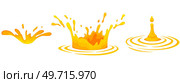 Water and juice splash liquide. Vector Illustration. A drop shape, minimalist representation of liquid in motion A dripped droplet, orange glimpse into world of fluids A spill shape, testament to. Water and juice splash liquide. Fresh juice splashed, tangy explosion of color and taste A wave shape, timeless symbol. Стоковая иллюстрация, агентство Ingram Publishing / Фотобанк Лори