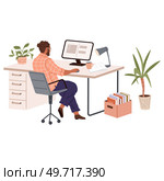 People office work. Vector illustration. People in office work diligently, demonstrating their commitment to their responsibilities Office workers maintain professionalism and adhere to company. People office work. People in office work together as cohesive unit, supporting and assisting one another. Стоковая иллюстрация, агентство Ingram Publishing / Фотобанк Лори