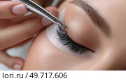 Applying eyelash extensions in a beauty salon during a professional treatment. Наращивание ресниц в салоне красоты во время профессиональной процедуры. Стоковое AI-изображение, AI-художник Katsiaryna Repich / Фотобанк Лори