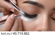Applying eyelash extensions in a beauty salon during a professional treatment. Наращивание ресниц в салоне красоты во время профессиональной процедуры. Стоковое AI-изображение, AI-художник Katsiaryna Repich / Фотобанк Лори