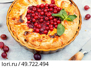 Summer pie or tart with red currants and gooseberries.. Open summer pie with berries. Стоковое фото, агентство Ingram Publishing / Фотобанк Лори