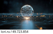 Virtual assistant represented as a glowing orb of data. dot home assistant smarthome speaker. Intelligent home assistant hub, glowing touch interface, minimal style. Стоковое AI-изображение, AI-художник ALLA YURTAYEVA / Фотобанк Лори