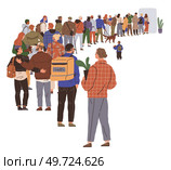 Big queue. Many multitude people. Vector illustration. People in queue chatted amongst themselves, making wait more bearable The crowd queuing outside store was testament to popularity event. Big queue. The crowd was orderly, with everyone queuing in organized manner As queue moved forward, crowd people. Стоковая иллюстрация, агентство Ingram Publishing / Фотобанк Лори