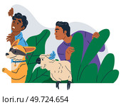 Spying, observing and sneaking. Vector illustration. Making observation, craft of collecting hidden details Characters peeping, intrigued spectators operating from sidelines Looking out, quiet act. Spying, observing and sneaking. Peeking person, hidden watcher treading on line of visibility Spy, master of disguise. Стоковая иллюстрация, агентство Ingram Publishing / Фотобанк Лори