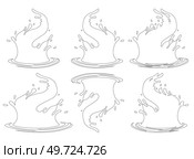 Water and juice splash liquide. Black doodle line. A spill shape, testament to unpredictable beauty of chaos A water splash, sudden burst of aquatic joy Fresh juice splashed, colorful spectacle. Water and juice splash liquide. A wave shape, timeless symbol of seas restless spirit A drop shape, subtle hint at. Стоковая иллюстрация, агентство Ingram Publishing / Фотобанк Лори