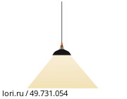 Hanging black lamp stylish appliance with light, lighting device vector. Modern chandeliers metal or glass plafond. Home, room or studio decor loft style. Element for house or office interior design. Hanging lamp stylish appliance, lighting device. Modern chandeliers with metal or glass plafond. Стоковая иллюстрация, агентство Ingram Publishing / Фотобанк Лори
