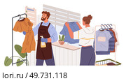 Clothing care. Vector illustration. A soft cloth can bring sense happiness and comfort Apparel choices reflect our individuality and personality Recycle your garments to reduce environmental impact. Clothing care. Wash your clothes with mild detergent to preserve their quality. Стоковая иллюстрация, агентство Ingram Publishing / Фотобанк Лори