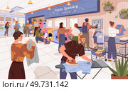 Laundry. Vector illustration. Laundry equipment should be maintained regularly Dry cleaning is specialized laundry service Enjoyable music make laundry more pleasant chore Sorting clothes simplifies. Laundry. Messy laundry rooms require organization. Cloth selection affects laundry process. Стоковая иллюстрация, агентство Ingram Publishing / Фотобанк Лори