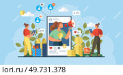 Social media. Vector illustration. Partnerships between organizations and social media influencers drive brand promotion Social media has revolutionized global dissemination information The worldwide. Social media. Technology advancements have fueled growth social media platforms. Стоковая иллюстрация, агентство Ingram Publishing / Фотобанк Лори