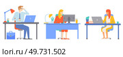 Office people worker. Vector illustration. Corporate management ensures effective coordination among office workers Meetings are integral part office work, promoting collaboration and communication. Office people worker. Working in organized and efficient manner is essential for every office worker. Стоковая иллюстрация, агентство Ingram Publishing / Фотобанк Лори