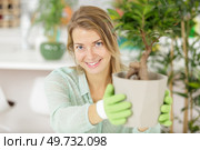 a woman is holding a bonsai tree. Стоковое фото, агентство Ingram Publishing / Фотобанк Лори