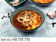 Delicious homemade borscht or soup. Стоковое фото, агентство Ingram Publishing / Фотобанк Лори