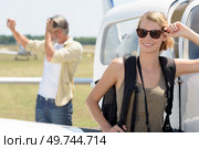man and woman pilots ready to fly a helicopter. Стоковое фото, агентство Ingram Publishing / Фотобанк Лори