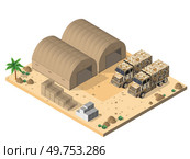 Module base camp object element for building design army armed troop isometric armed military transport objects. War equipment force graphic elements tank machine 3D illustration. Module base camp object element for building design army armed. Стоковая иллюстрация, агентство Ingram Publishing / Фотобанк Лори