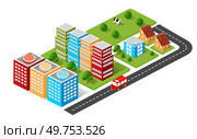 3d architecture Landscape trees, streets. Three-dimensional views of skyscrapers, houses, buildings and urban areas with transport roads, intersections. Landscape trees, streets. Three-dimensional views of skyscrapers, houses. Стоковая иллюстрация, агентство Ingram Publishing / Фотобанк Лори