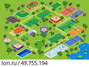 A vector illustration of Isometric Different Sport Courts Map in a Park. Стоковая иллюстрация, агентство Ingram Publishing / Фотобанк Лори