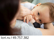 baby feeds on mothers breasts milk. Стоковое фото, агентство Ingram Publishing / Фотобанк Лори
