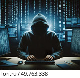 Хакер за работой. Стоковое AI-изображение, AI-художник Сергей Куров / Фотобанк Лори