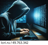Хакер за работой. Стоковое AI-изображение, AI-художник Сергей Куров / Фотобанк Лори