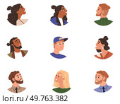 People faces vector illustration. Expressions on peoples faces provide glimpses into their emotions and reactions Personal experiences shape peoples understanding social issues and their impact. People faces. Appearance plays significant role in shaping peoples identities and interactions. Стоковая иллюстрация, агентство Ingram Publishing / Фотобанк Лори