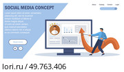 Social media. Vector illustration. Effective management social media accounts is essential for brand reputation Organizations utilize social media to build and maintain customer relationships. Social media. Promotion through social media platforms helps reach larger audience. Редакционная иллюстрация, агентство Ingram Publishing / Фотобанк Лори