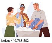 Laundry. Vector illustration. Piles laundry accumulate quickly Apparel care is important aspect laundry Textile maintenance contributes to clothing longevity Good hygiene starts with reclothes. Laundry. Proper equipment is essential for effective laundry. Drying clothes after washing is necessary. Стоковая иллюстрация, агентство Ingram Publishing / Фотобанк Лори