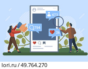 Social media. Vector illustration. Announcing new products through social media channels increases visibility Promotion through social media platforms helps reach larger audience Effective management. Social media. Announcing new products through social media channels increases visibility. Стоковая иллюстрация, агентство Ingram Publishing / Фотобанк Лори