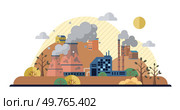 Factories vector illustration. Industrial buildings, monuments innovation, house treasures technological advancement Air pollution, discordant note in symphony progress, challenges environmental. Factories. Climate, silent witness, observes dialogue between industrialized progress and nature. Стоковая иллюстрация, агентство Ingram Publishing / Фотобанк Лори
