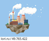 Factories vector illustration. Climate, silent narrator, observes dialogue between industrialized progress and natural world Factories concept is novel, each page turned in language production. Factories. Climate bears witness to impact factories, industrial buildings leaving footprints on planet. Стоковая иллюстрация, агентство Ingram Publishing / Фотобанк Лори