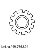 Minimalist outline gear icon. Represents settings, customization, technical adjustments, mechanical themes, user interface design, digital tools, and system configuration concepts in technology.. Outline gear icon with minimalist design. Represents settings, customization, technical adjustments in tech. Стоковая иллюстрация, агентство Ingram Publishing / Фотобанк Лори