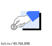 Shows a hand holding a cryptocurrency coin bitcoin, representing digital payments, blockchain technology, and financial transactions. Mobile payments, digital currency, and fintech solutions. Illustration of a hand holding a cryptocurrency coin, symbolizing digital transactions and finance. Стоковая иллюстрация, агентство Ingram Publishing / Фотобанк Лори