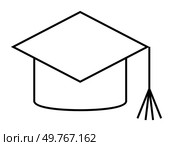 A minimalist black and white vector image of a graduation cap with a tassel, symbolizing education, achievement, and commencement celebration. This image focuses on academic success and scholarly. Black and White Graduation Cap with Tassel Design, Simplistic Education Concept Artwork. Стоковая иллюстрация, агентство Ingram Publishing / Фотобанк Лори
