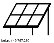 The image shows a simple drawing of a solar panel, represented in black and white, divided into six rectangular segments and supported by two legs. Themes include renewable energy, sustainability, tec. Black and White Drawing of a Solar Panel in a Simplistic Design with Six Segments. Стоковая иллюстрация, агентство Ingram Publishing / Фотобанк Лори