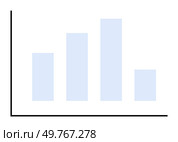 A simple blue bar graph on a white background, featuring four bars of varying heights. Ideal for business, data analysis, presentations, statistics, report visualizations.. Blue Bar Graph on White Background with Increasing and Decreasing Data Columns. Стоковая иллюстрация, агентство Ingram Publishing / Фотобанк Лори