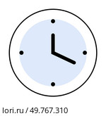 This vector image features a minimalist black and white wall clock with a blue face, simple black hour markers, and black hour and minute hands. Ideal for modern design, time-themed projects. Minimalist Black and White Wall Clock Design with Blue Face and Simple Markers. Стоковая иллюстрация, агентство Ingram Publishing / Фотобанк Лори
