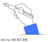 A simple line drawing of a hand gripping a fountain pen. Ideal for writing, creativity, education, professionalism, and communication themes. Clean vector style emphasizes detail.. Minimalist Illustration of Hand Holding Fountain Pen for Writing and Creativity Concepts. Стоковая иллюстрация, агентство Ingram Publishing / Фотобанк Лори
