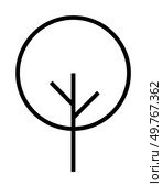Minimalist representation of a tree with a circular crown and linear branches, enclosed within a black circle. Ideal for sustainability, nature, minimalism, ecology, and environmental logos. Simple. Simple Geometric Tree Design in a Circular Border for Environmental Themes. Стоковая иллюстрация, агентство Ingram Publishing / Фотобанк Лори