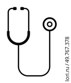 Simple black stethoscope. Ideal for healthcare, medical, diagnostics, hospitals, and clinics. Minimalist, modern vector style emphasizing themes related to medical equipment and healthcare profession. Minimalist Black Stethoscope for Medical and Health-Related Designs. Стоковая иллюстрация, агентство Ingram Publishing / Фотобанк Лори