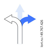 Three arrows pointing left, right, and forward. Ideal for navigation, decision-making, journey, direction, wayfinding Simple vector style. Arrow Signpost Showing Directions - Left, Forward, and Right. Стоковая иллюстрация, агентство Ingram Publishing / Фотобанк Лори
