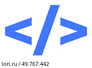 Blue angle brackets enclosing a forward slash, symbolizing HTML coding. Ideal for web development, programming, software design, tech, and digital learning themes. Simple, clean, and modern design. Blue Angle Brackets with Forward Slash Representing HTML Coding and Web Development in Blue. Стоковая иллюстрация, агентство Ingram Publishing / Фотобанк Лори