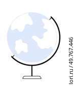 A light blue and white globe on a stand, with simplified outlines of continents. Ideal for geography, education, travel, exploration, minimalism. The globe features a black frame and base.. Simple Blue and White Globe on a Stand with Basic Continent Outlines in Minimalist Style. Стоковая иллюстрация, агентство Ingram Publishing / Фотобанк Лори