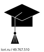 Black graduation cap with a tassel in simple black and white. Ideal for education, graduation, academic achievements, learning milestones, student success. Simple vector style.. Black Graduation Cap with Tassel Symbol of Academic Achievement and Success. Стоковая иллюстрация, агентство Ingram Publishing / Фотобанк Лори