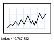 A black zigzag line rising diagonally upward on a blue grid background set within a rectangular frame. Ideal for data analysis, business growth, performance tracking, financial trends, education. Clea. Line Chart Showing Increasing Trend Over Time on a Gridded Background. Стоковая иллюстрация, агентство Ingram Publishing / Фотобанк Лори