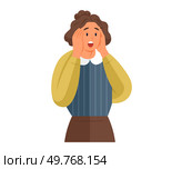 Frustrated young woman holding hands on her head. Scared or shocked girls expression. Unhappy sad female person screaming. Emotional stress. Worried people concept, amazed terrified isolated lady. Frustrated woman holding hands on her head. Scared or shocked girls expression. Unhappy sad female. Стоковая иллюстрация, агентство Ingram Publishing / Фотобанк Лори