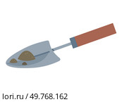 Garden loose soil scoop, stainless steel hand shovel spade with wood handle, multi function gardening trowel, spoons for transplanting, digging, planting, cultivation isolated equipment, agriculture. Garden loose soil scoop, steel hand shovel spade with wood handle, multi function gardening trowel. Стоковая иллюстрация, агентство Ingram Publishing / Фотобанк Лори