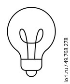 A minimalistic black and white line drawing of a classic incandescent light bulb. Ideal for design, creativity, energy, innovation, and ideas. The design features a bulb with filament and base, all in. Simple Outline of a Classic Light Bulb in Black and White. Стоковая иллюстрация, агентство Ingram Publishing / Фотобанк Лори